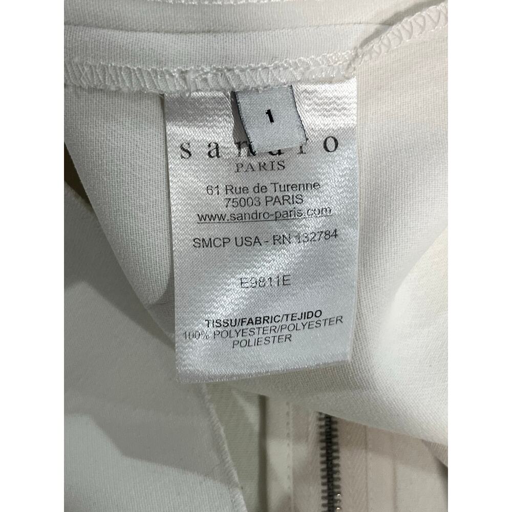 Sandro Paris Elane Laser Cut White 
V-Neck Three-Quarter Sleeve Crop Top sz XS/S - Picture 10 of 11